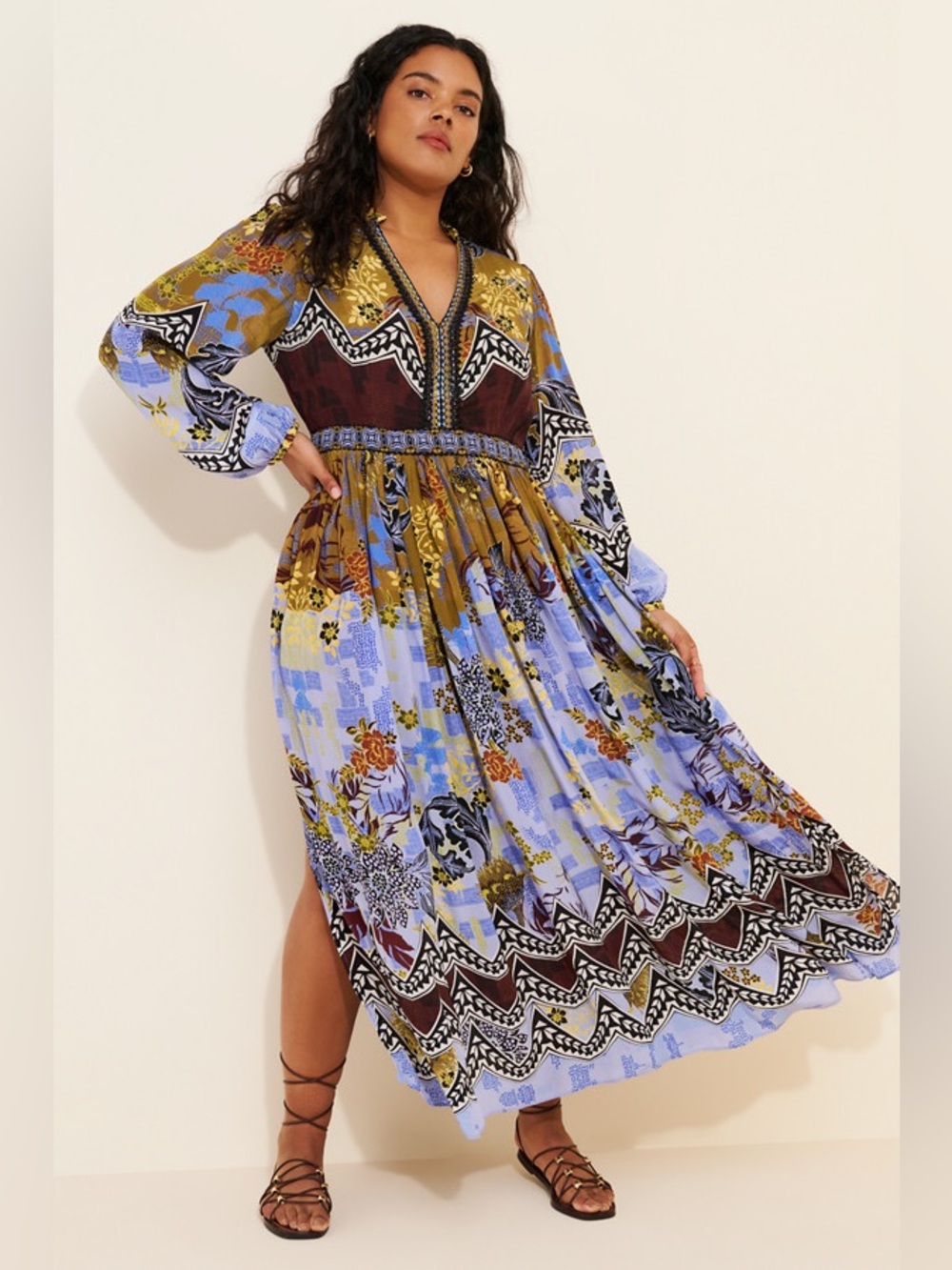 Anthropologie/Bohemian
Floral Print Maxi Dress in Olive and Periwinkle Size 18W